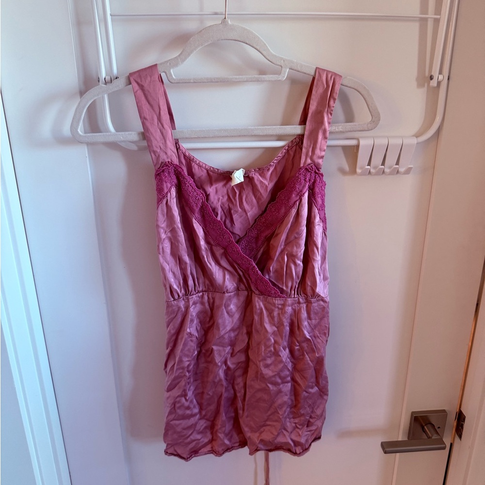 Pink Silk Top with Lace Detail